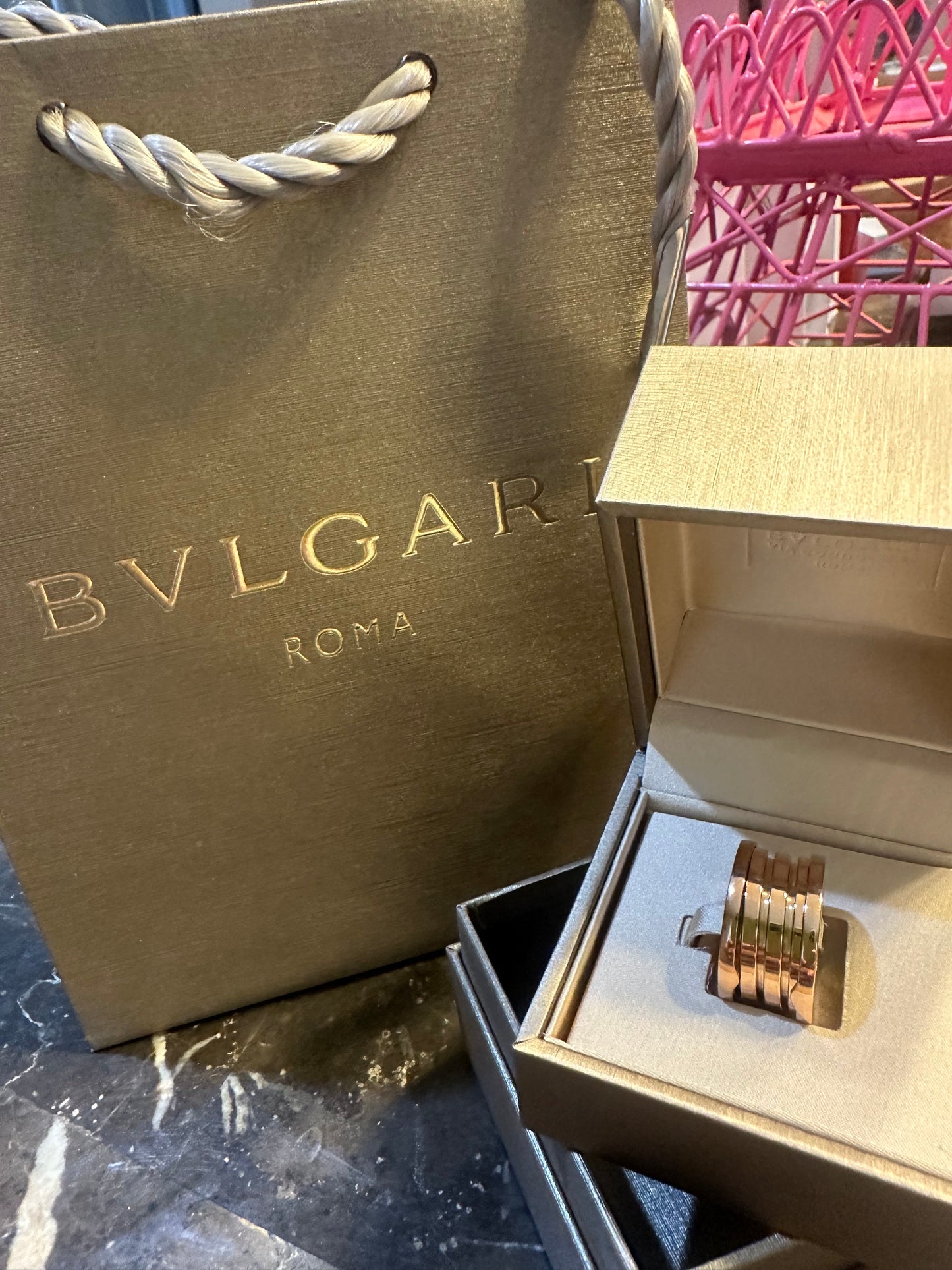 Bulgari rose gold ring, size 6